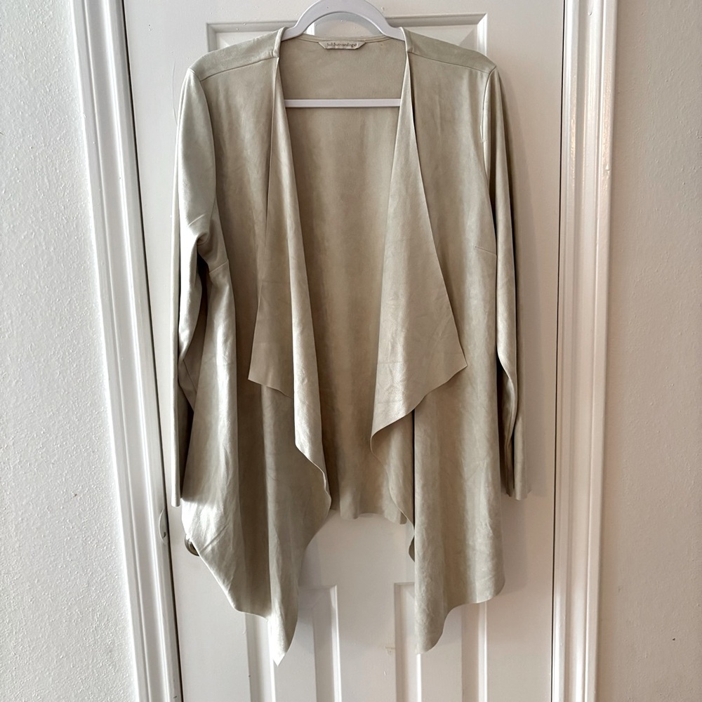 Soft Surroundings Faux Suede Open Front Waterfall Cardigan Large Cream Western